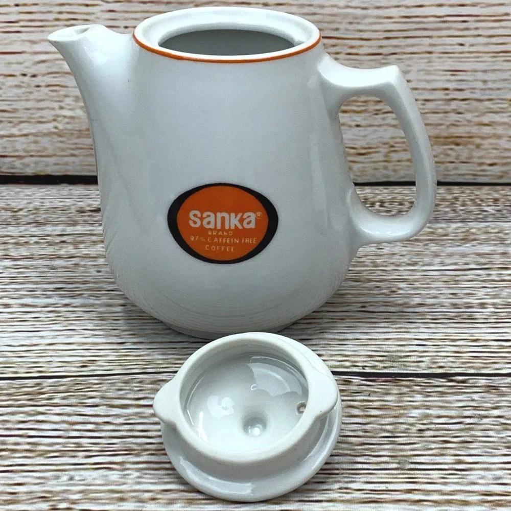 Vintage Sanka Coffee Pot Creamer Server Decaffeinated Japan Ceramic Teapot w Lid